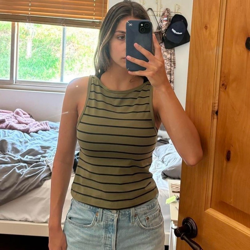 Urban outfitters green striped boat neck tank
